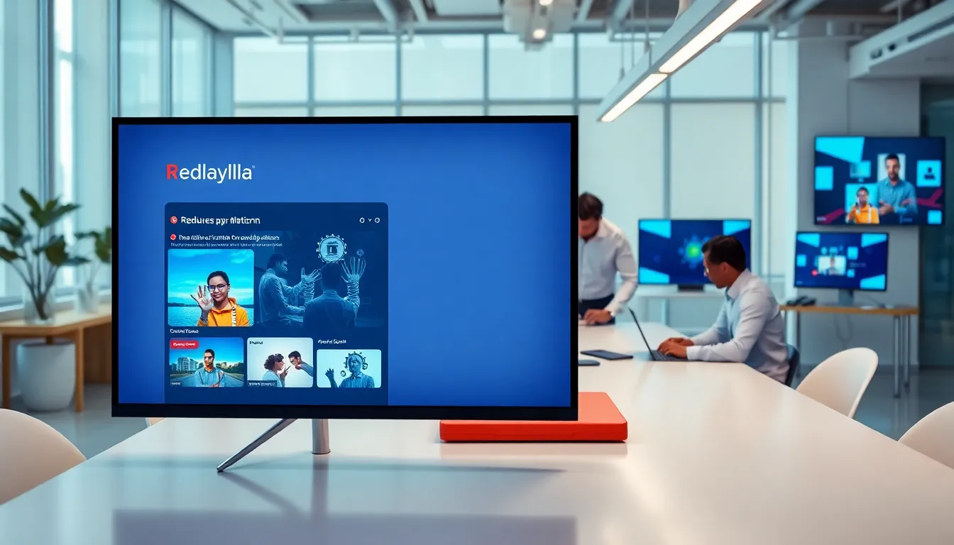 professionals discussing the Redlaylla platform in a modern office.